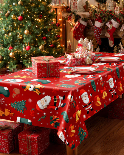 Pureegg Plastic Table Cloth Disposable 6 Pack, 54 x 108 Inch Table Cloths, Christmas Decorations, Xmas Decor, Party Tablecloths, Rectangle, Holiday Plastic Cover, Waterproof, Christmas Red