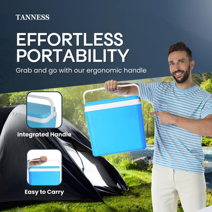 Tanness 24L Cool Box – Compact Insulated Ice Cooler Box for Hot or Cold Food and Drinks – Portable Ice Cooler for Camping, Picnics, Festivals, Travel, Beach, BBQs & Outdoor Adventures