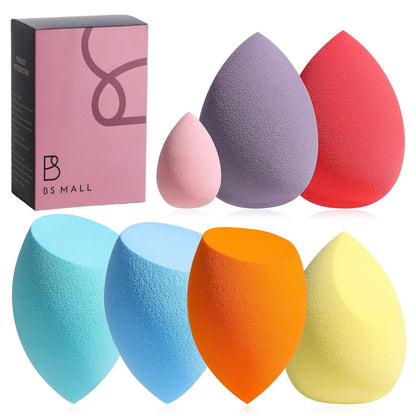 Makeup Sponge Set BS-MALL with Storage Case 7 Pcs for Liquid, Cream, and Powder,SAVE Foundation with 1 Mini Makeup Sponge For Travel Daily Use (A-Pink）
