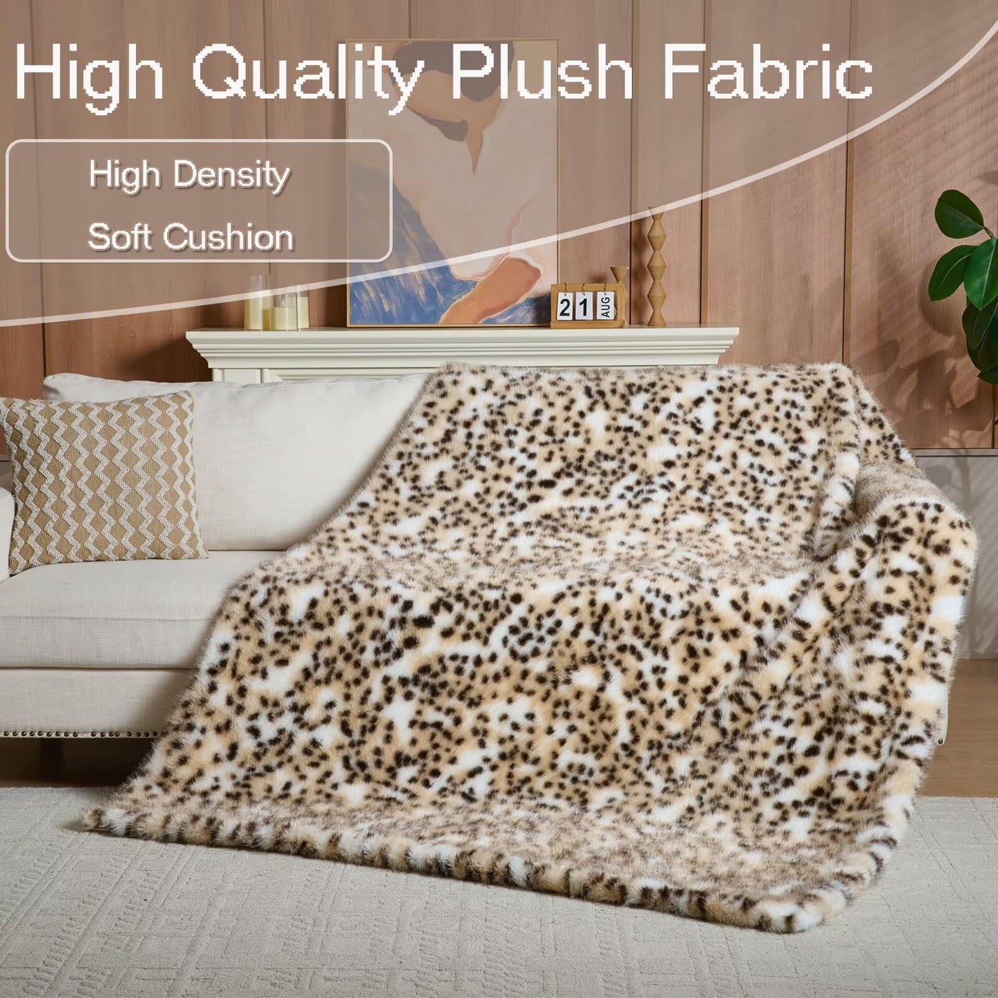 Luxury Fluffy Faux Fur Throw Blanket,Thick Fluffy Silky Fuzzy Cozy Blanket,Plush Blankets for Couch, Sofa, Chair, Bed-Leopard Print,50x60 Inches