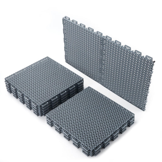 Fast-Drying Outdoor Decking for Garden, Kennel, Storage Shed, Basement, Garage, Patio, Bathroom, 10 PCS 12''x12''x0.59'' Heavy-Duty Interlocking Decking Tiles, Maximum Bearing Capacity up to 6613 LBs