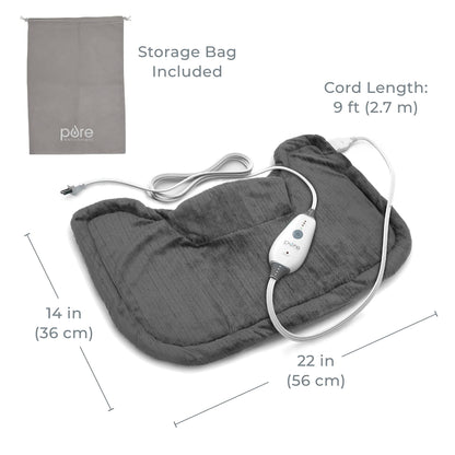 Pure Enrichment PureRelief Neck & Shoulder Heating Pad - 4 Heat Settings, Auto Shut-Off, Universal Fit, Magnet Closure, Soft Micromink, Storage Bag, 5-Year Warranty, Machine Wash (Turquoise Blue)