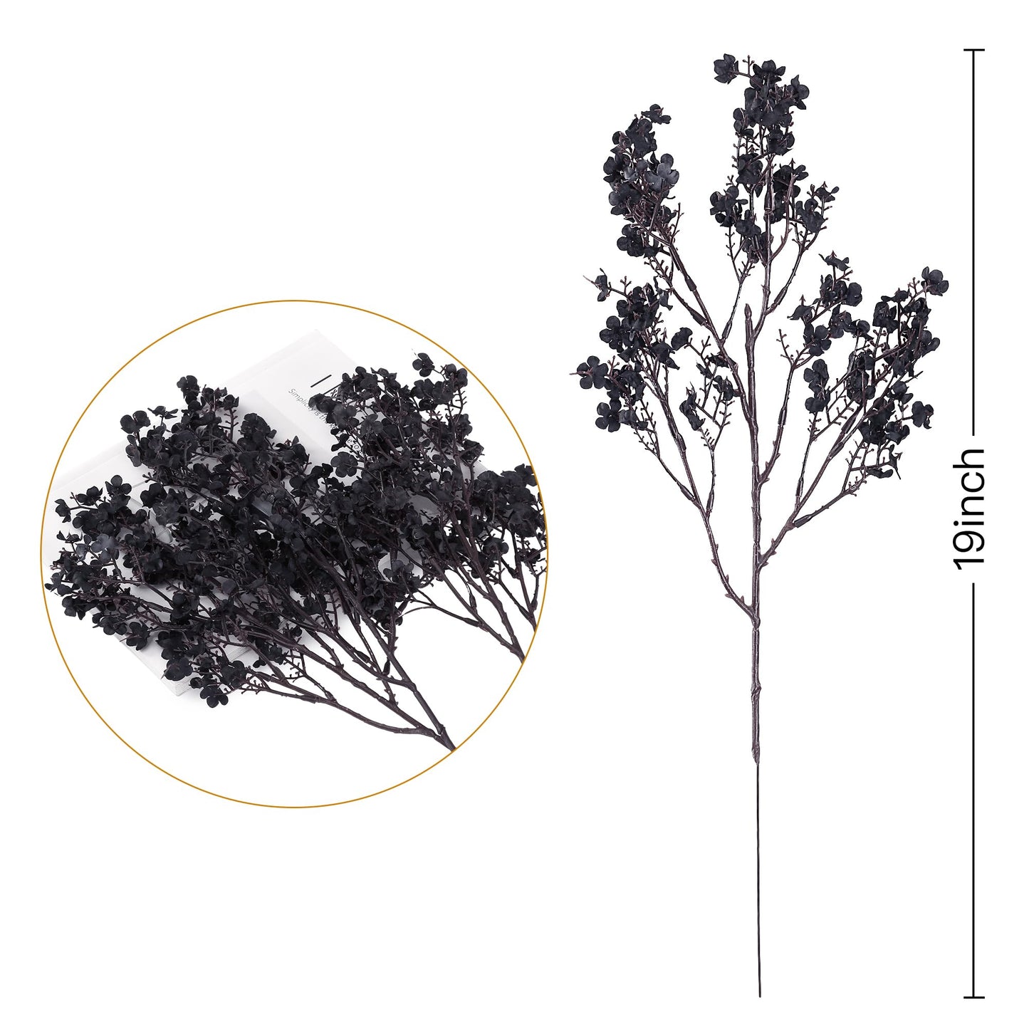 Sggvecsy 15 Pcs Babys Breath Artificial Flowers Gypsophila Bouquets Bulk Real Touch Fake Silk Flowers for Home Halloween Wedding DIY Floral Arrangement Table Centerpiece Festival Decoration (Black)