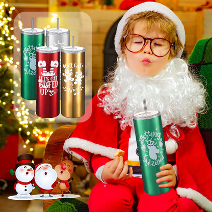 Maxdot 4 Pcs Christmas Tumbler with Lid and Straw Stainless Steel Christmas Cup Double-Insulated Water Travel Mug Vacuum Tumbler with Cleaning Brush Xmas Gift(Funny Style,Red/green/gold/silver)