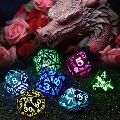 FONVGOGO Light up LED Dice Set D and D Rechargeable for Dungeons and Dragons RGB DND Dice with Charging Box 7-Color Polyhedral Role Playing Dice for DND Gifts RPG Tabletop Games (Rose RGB)