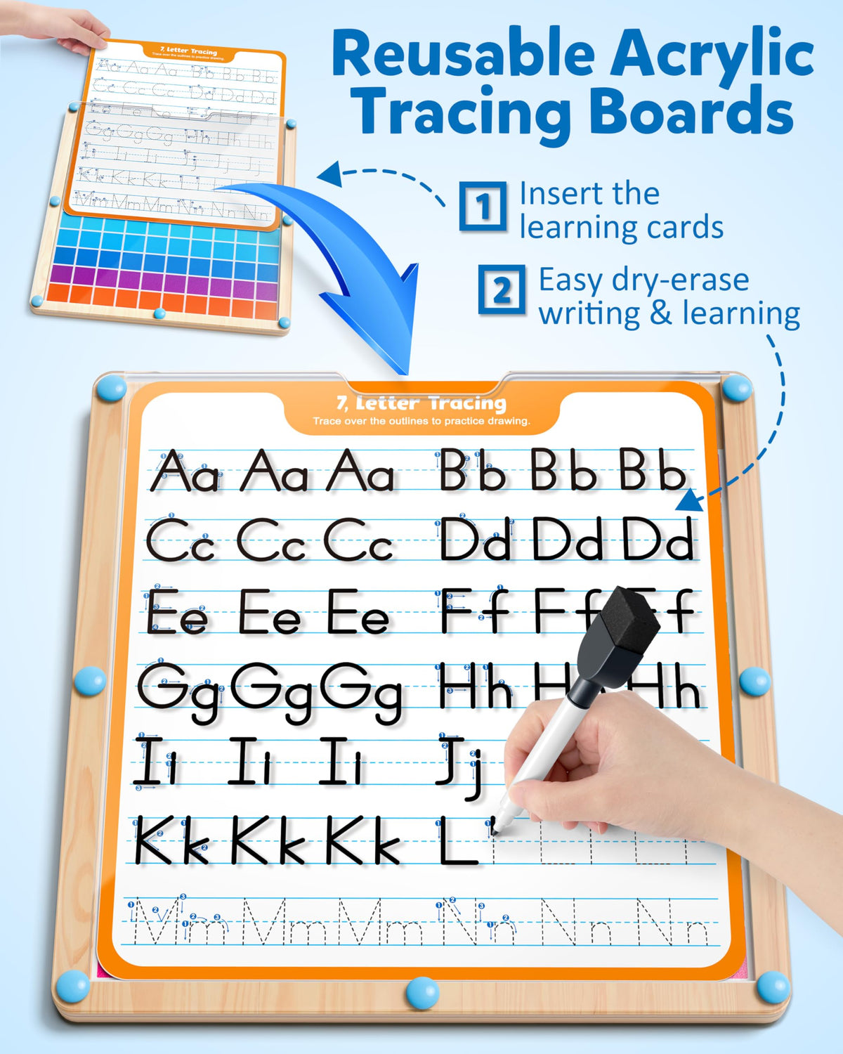 Coogam Handwriting Hundred Board, Wooden Montessori Math Manipulative 1-100 Counting Toy, Alphabet Writing Practice, Preschool Learning, Fine Motor Skills Game for Kids 3-8 with Storage Bag