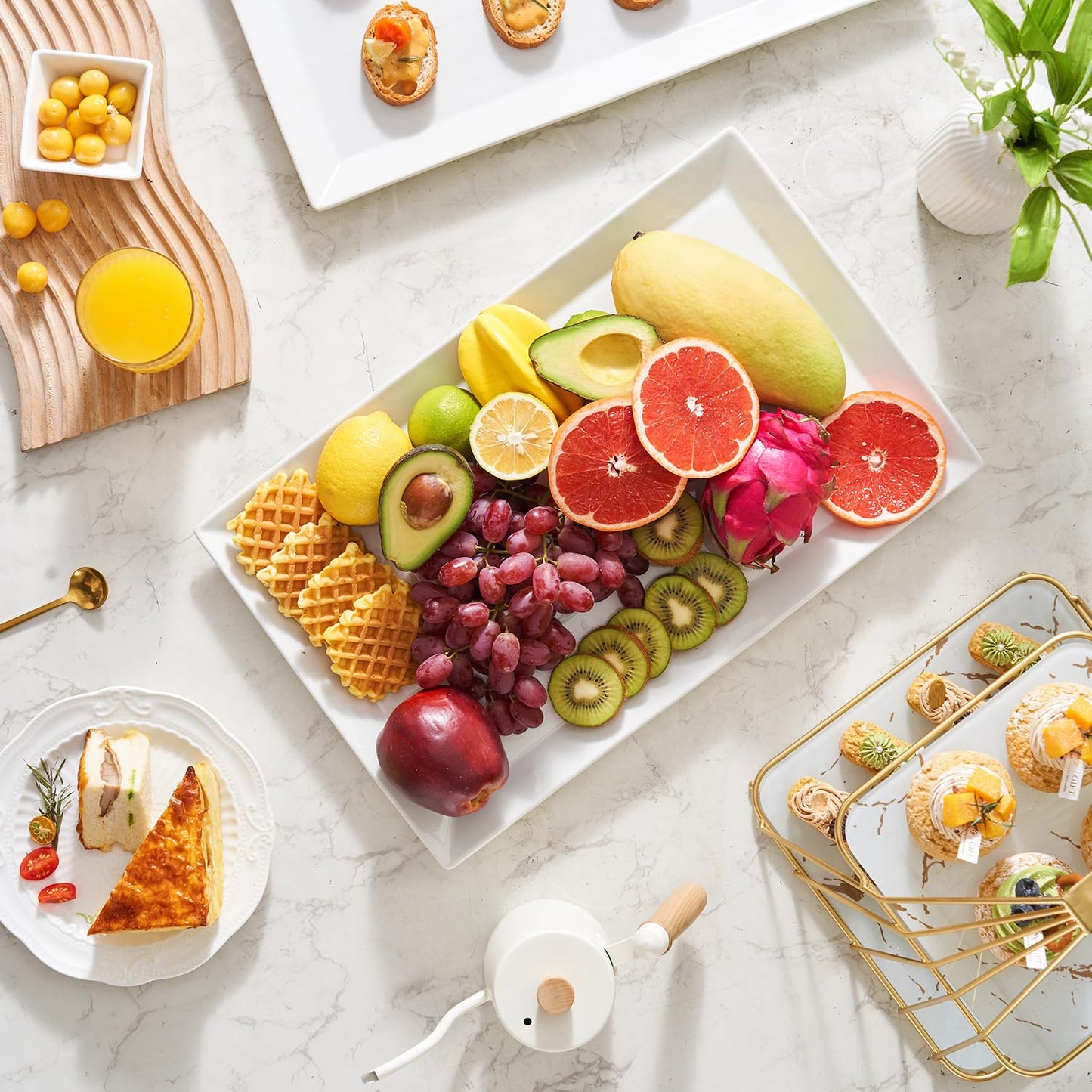 MIECOO Large Serving Platter, 18.5" x 11.5" White Serving Tray, Rectangular Porcelain Plate for Party, Wedding, Birthday, Entertaining, Food, Appetizer, Fruit, Sushi, Dessert