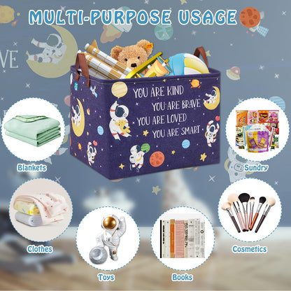 XHWZOF Space Room Decor Kid Storage Box,Boys Astronaut Planets Stars Organizer Toy Box Bin, Galaxy Spaceman Outer Space Blue Laundry Hamper for Baby Bedroom Classroom Nursery