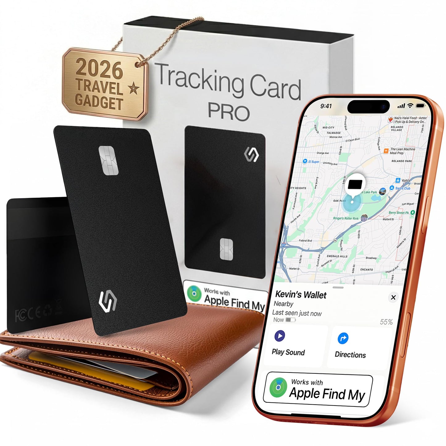 SPOTMINDERS Apple MFi Certified Wallet Tracker PRO for Travel Credit Card Design Works with Apple Find My IP68 Waterproof Rechargeable Tracking Card for Wallet Luggage Passport 0.07in Slim Item Finder