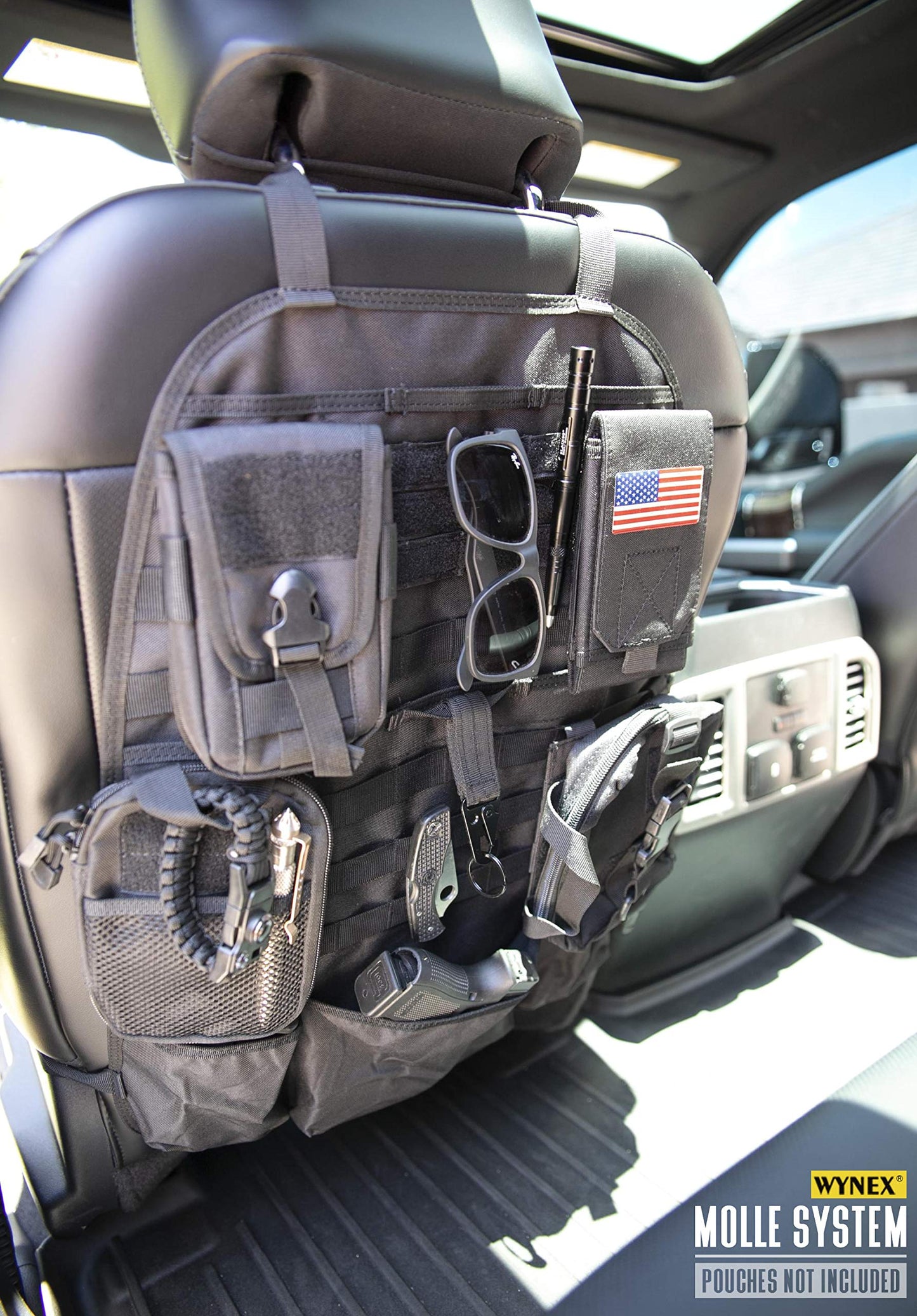 WYNEX Car Seat Back Organizer, Tactical Molle Vehicle Panel Universal Fit Car Backseat Cover Protector with 3 Storage Pouch - 2 Packs