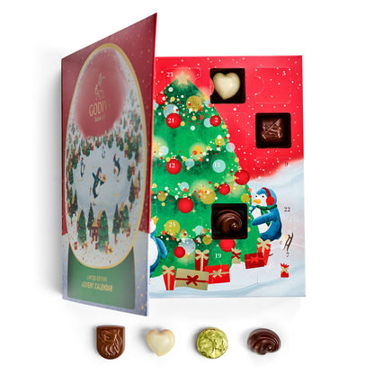 Godiva 2025 Advent Calendar, Limited Edition Deluxe Snowglobe Chocolate Assortment Holiday Gift Box for Christmas, 24pc