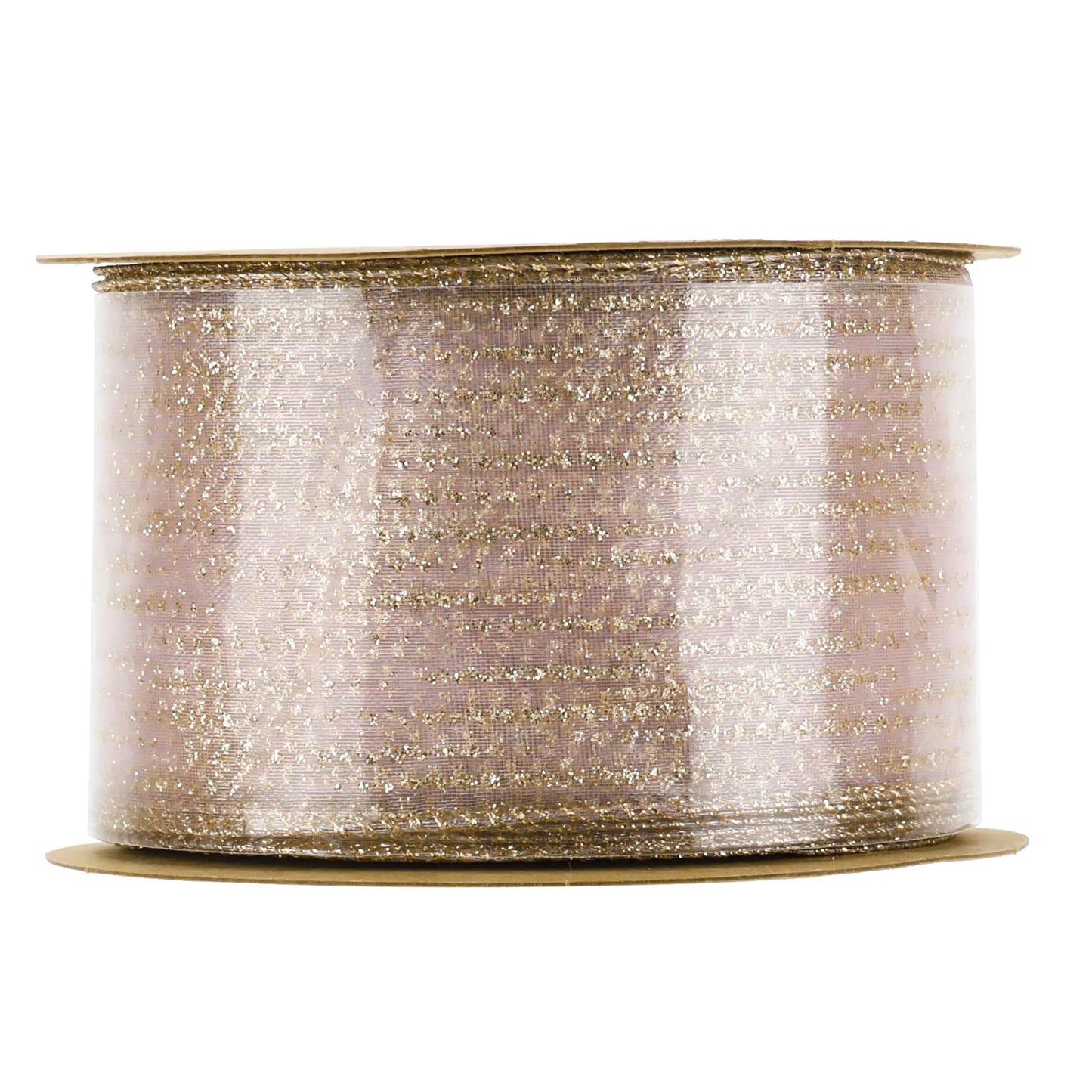 MEEDEE Rose Gold Sheer Glitter Wired Ribbon 2.5 Inch Horizontal Stripes Polka Dot Christmas Ribbon Organza Sheer Glitter 25 Yards for Christmas Tree, Wreath, Bow Making