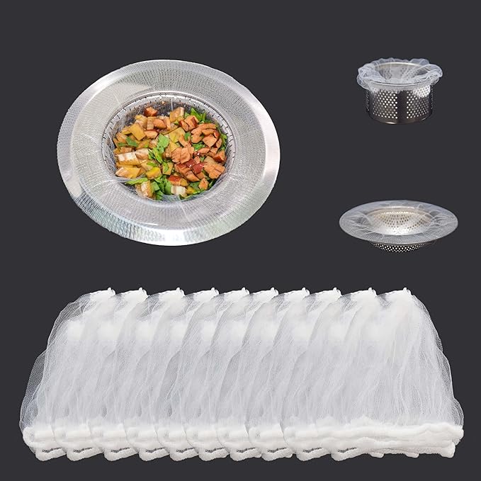 200 PCS Disposable Kitchen Sink Strainer Mesh Bags, Anti Clogging Elastic