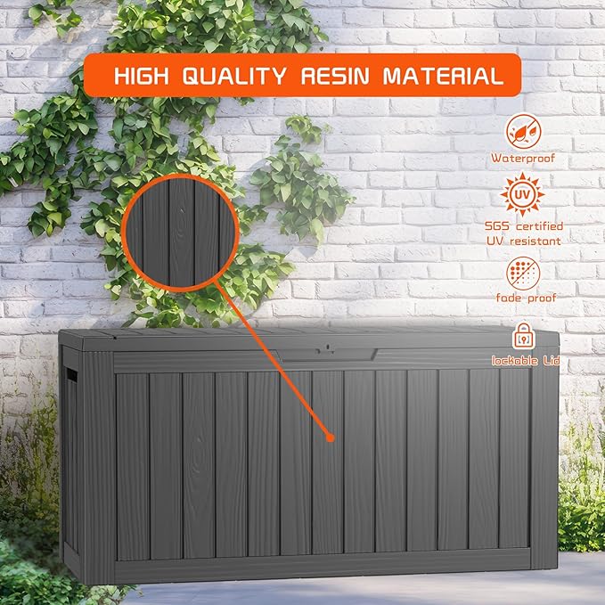 DRATO 80 Gallon Deck Box, Outdoor Storage Box for Patio Furniture, Patio Cushions, Gardening Tools, Pool Supplies 480lbs Weight Capacity,Waterproof Resin Storage Boxes（Black，80 Gallon）