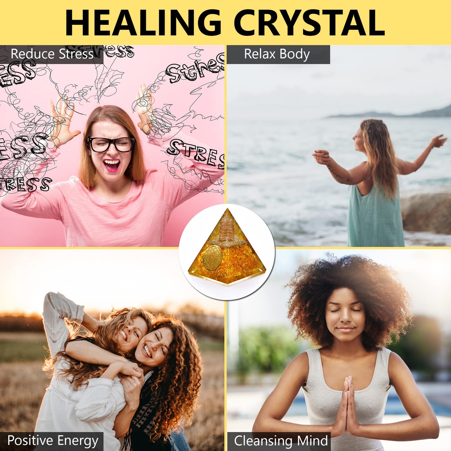 ANAYA AGATE Citrine Orgone Pyramid, Crystal Pyramid for Wealth Prosperity, Orgonite Pyramids for Meditation, Wisdom, Spiritual Growth, Crystals and Healing Stones for Success, Financial Abundance