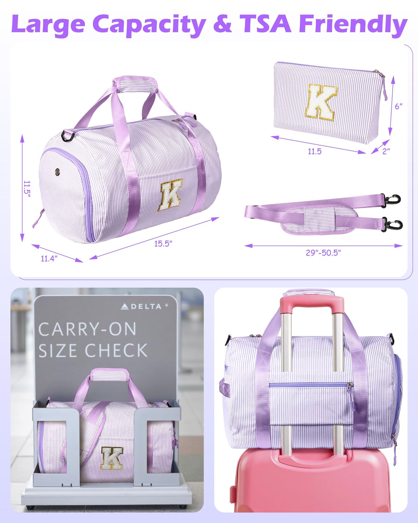 Vogewood Dorm Room Essentials, Girls Travel Duffle Bag, Kids Initial Overnight Duffel Bags with Shoe Compartment, Personalized Dance Bag with Cosmetic Pouch, Gifts for Teenager (Letter G)
