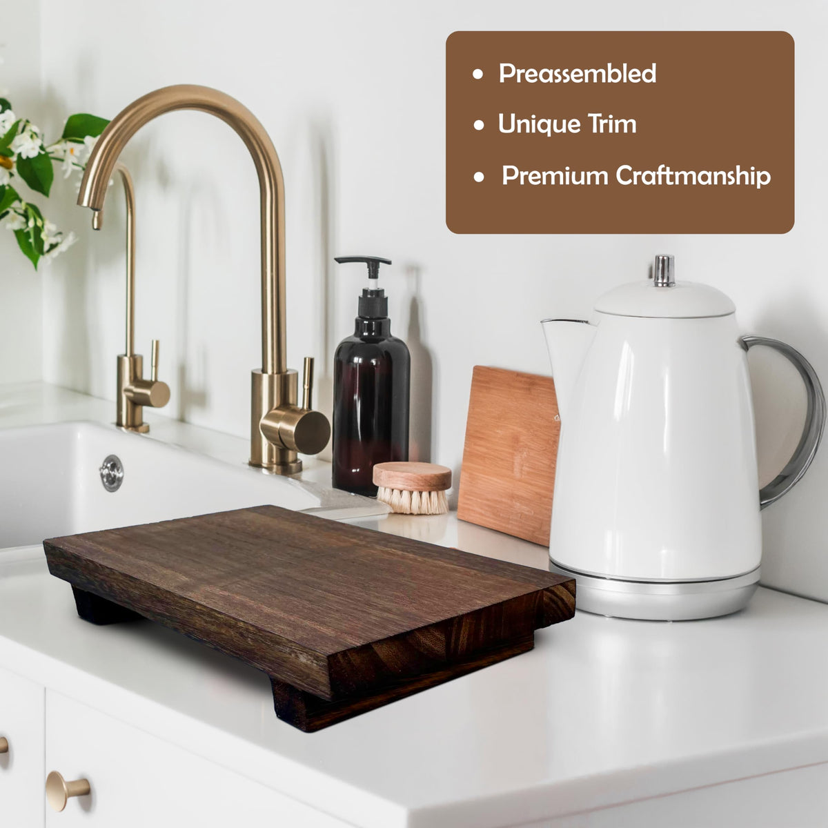Lyfe Simple Rustic Pedestal Stand - Handmade Small Wood Tray - Soap Tray for Kitchen Sink, Bathroom (Brown, 12 x 7 x 1.5 Inch)