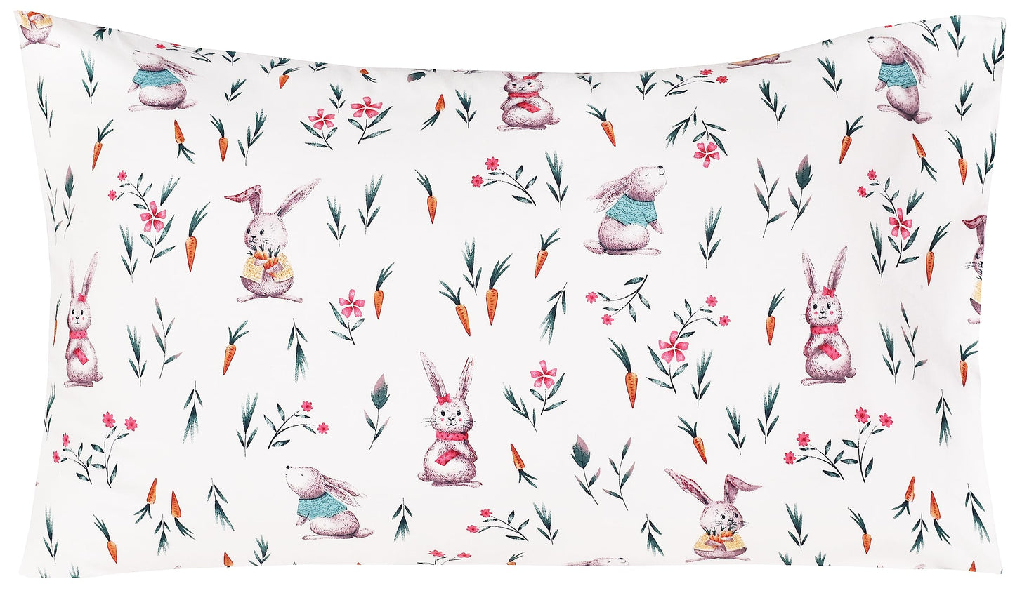 Scientific Sleep Cute Bunny Like Flower & Baby Carrot 100% Cotton Cozy 3 Pcs Twin Bed Sheet Set, Flat Sheet & Fitted Sheet & Pillowcase Natural Bedding Set for Kids Boys Girls (Rabbit)