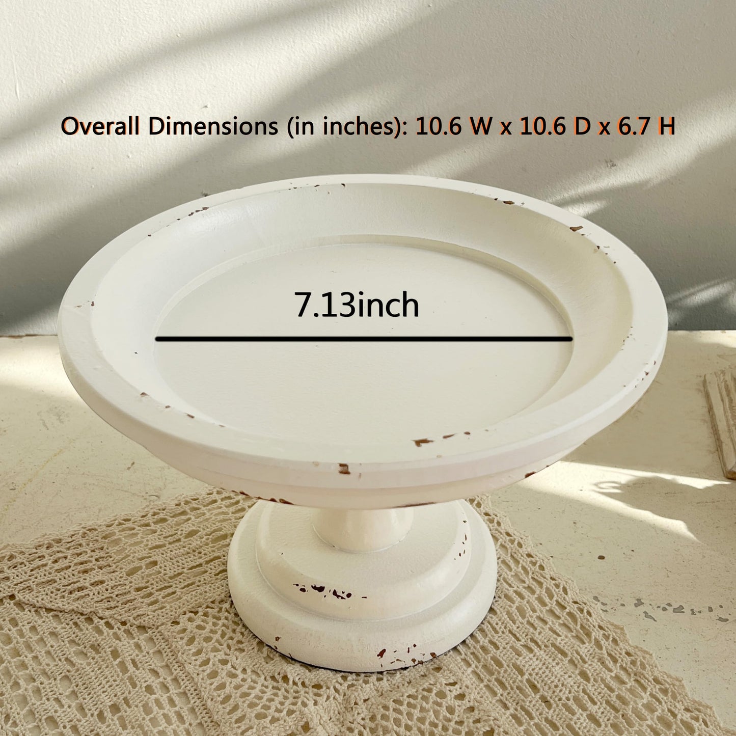 Rustic White Wood Pedestal Tray Stand for Table Decoration,Round Distressed Finished Cake Stand Dessert Table Display,Farmhouse Cake Stand Candle Holder Perfect for Weddings,Birthdays