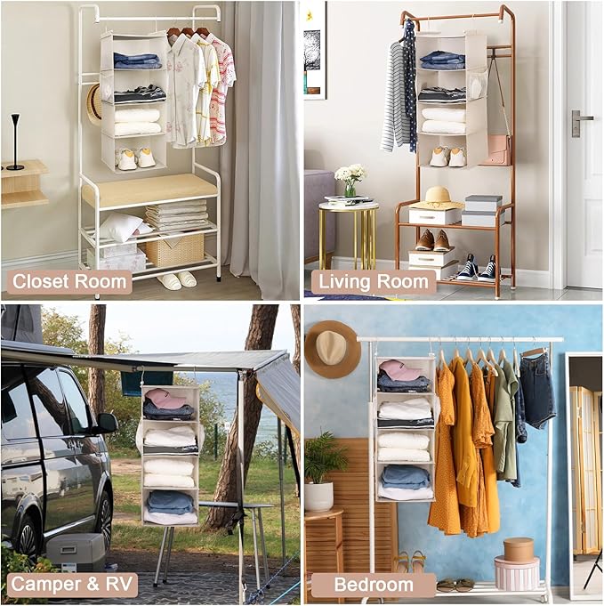 MAX Houser 4 Tier Shelf Hanging Closet Organizer, Closet Hanging Shelf