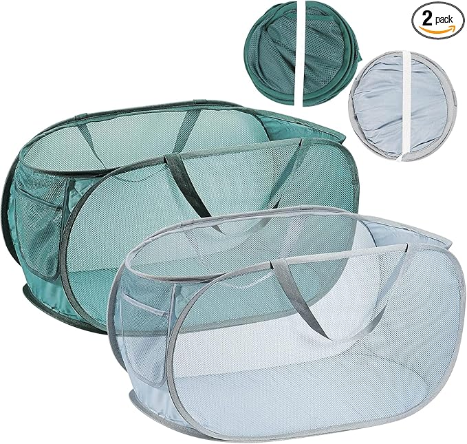 2PCS Mesh Laundry Hamper, Collapsible Laundry Baskets, 75L Large Foldable Dirty