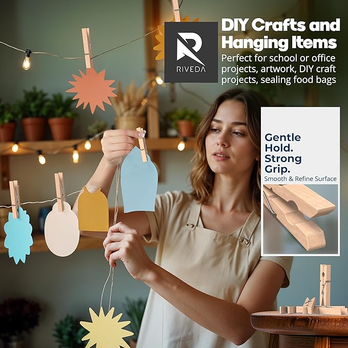 RIVEDA 50pcs Wooden Clothes Pins