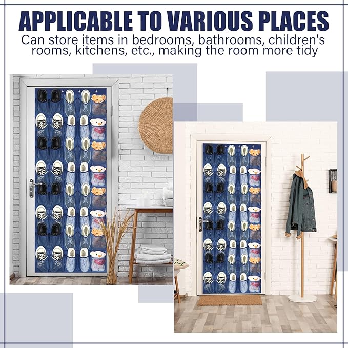 Windyun 40 Large Over the Door Hanging Shoe Organizer Navy Blue Mesh Pockets