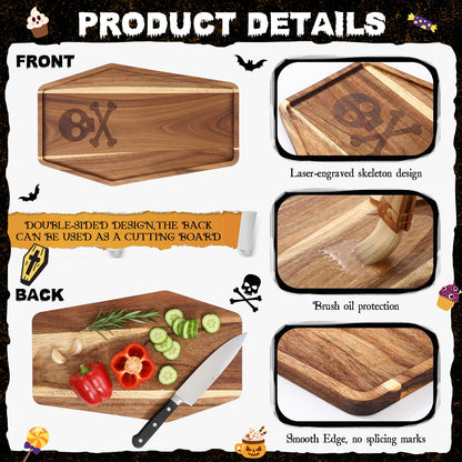 Potchen Coffin Charcuterie Boards Wooden Funny Cutting Board 12.6 x 15.7inch Acacia Wood Boards Cute Serving Tray for Fruit Bread Salad Vegetables Snack Dessert