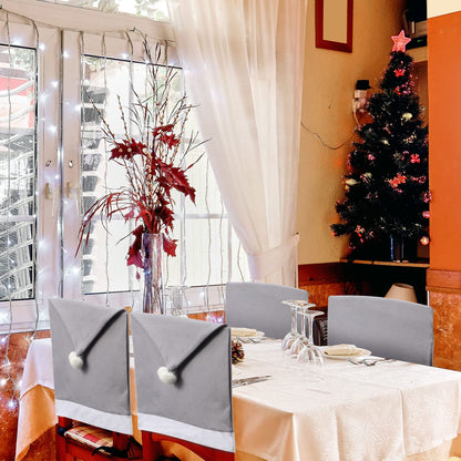 Tatuo 4 Pieces Christmas Chair Covers Decor, Santa Claus Hat Snowflake Chair Xmas Cap, Kitchen Dining Chairs Slipcovers Sets for Christmas Holiday Festive Decorations(Grey)