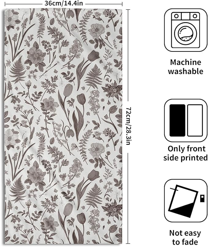 Spring Floral Hand Towels for Bathroom Set of 2 Dark Brown White Flower Leaves