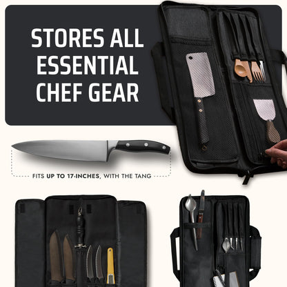 Asaya Chef Knife Roll Bag - 12-Pocket Chefs Case for Kitchen Knives and Utensils, Lightweight Stain-Resistant Waxed Nylon Chef Knife Bag - Knives Not Included (Black)