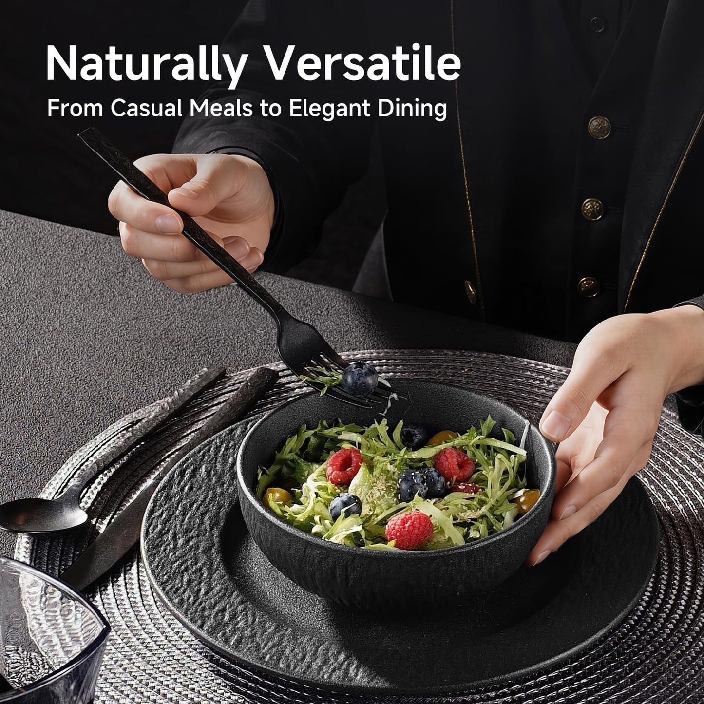 KINGSTONE Black Bowls Set of 4, 20.4 OZ Matte Marble Pattern Premium Porcelain Soup Bowls, Ceramic Cereal Bowl Set for Salad, Dessert, Pasta, Microwave and Dishwasher Safe