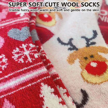 IIG Cute Warm Wool Socks for Women Super Cozy Thick Crew Winter Socks Gifts, 5 Pairs (Christmas 01-5 Pairs)