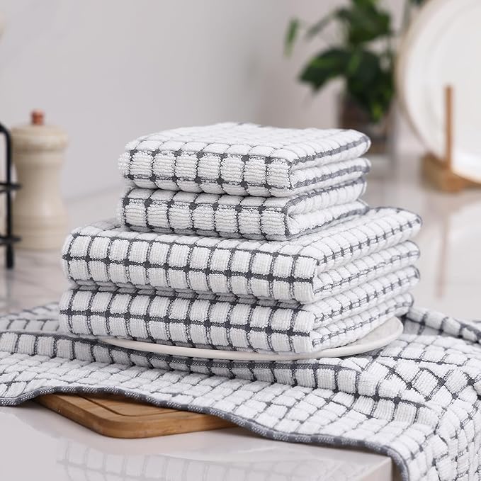 Homaxy Kitchen Towels and Dishcloths Set, 16 x 25 and 12 x 12 Inches, Super