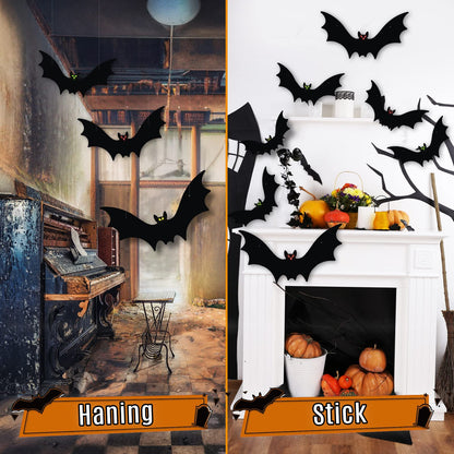 VERNILLA Hanging Bats Halloween Decorations 12pcs Halloween Hanging Flying Bat with Glowing Eyes for Outdoor Decor