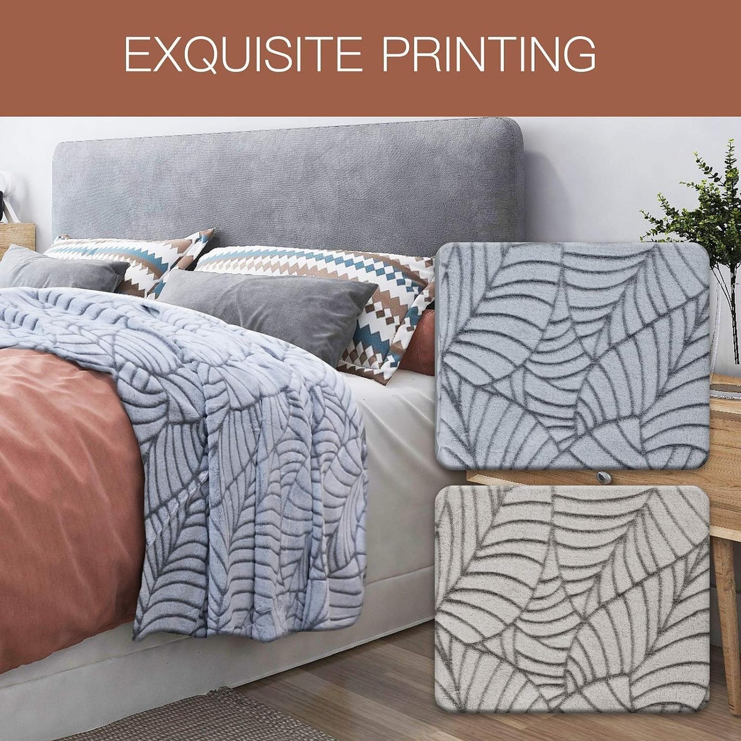 Special Glory Flannel Fleece Blanket Print Super Soft and Warm All Season Flannel Throw for Sofa Bed Car Outdoor Hotel and Home Leaf Print Pattern Light Brown 50x60 inch Pack of 2