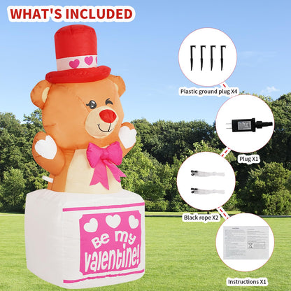 InfleasJoiy 4FT Outdoor Inflatable Decoration with LED Lights, Holiday Celebration Decorations for Yard, Lawn and Patio InfleasJoiy 4FT Bear Standing on Gift Box