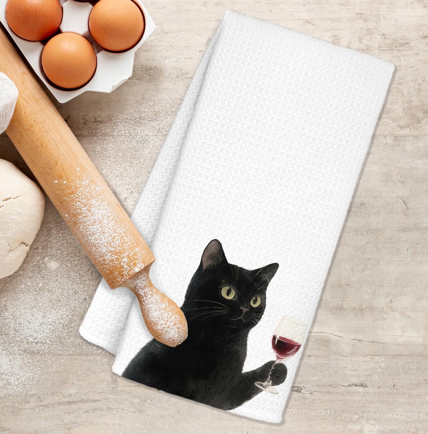 YTRGI Funny Black Cat Decorative Hand Towels for Bar Kitchen, Cat Mom Gifts for Women, Cats Kitchen Hand Towels, Black Cats Wine Decor, Wine Bar Gifts for Men Bartender, 16x24
