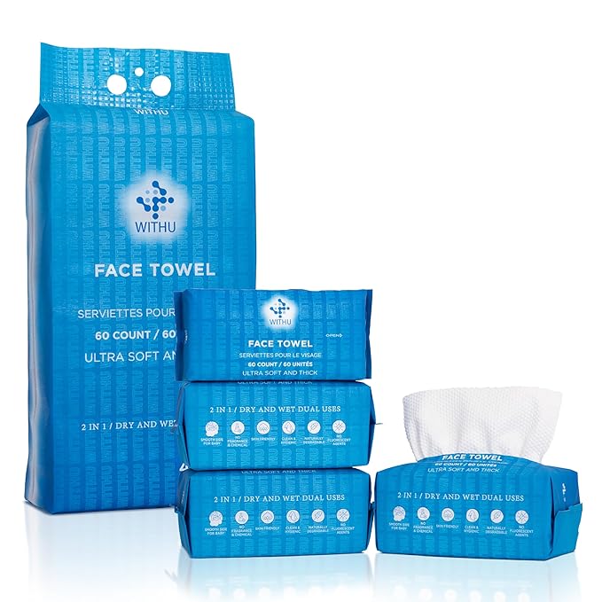 WITHU Disposable Face Towels – Ultra-Soft Biodegradable Face Cleansing Wipe
