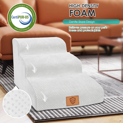 Myiosus Dog Stairs, 3-Step Non-Slip Pet Steps for Sofa and Bed, High Density Foam Dog Ramp with Removable Washable Cover for Small Dogs/Cats, 60x40x40cm, White