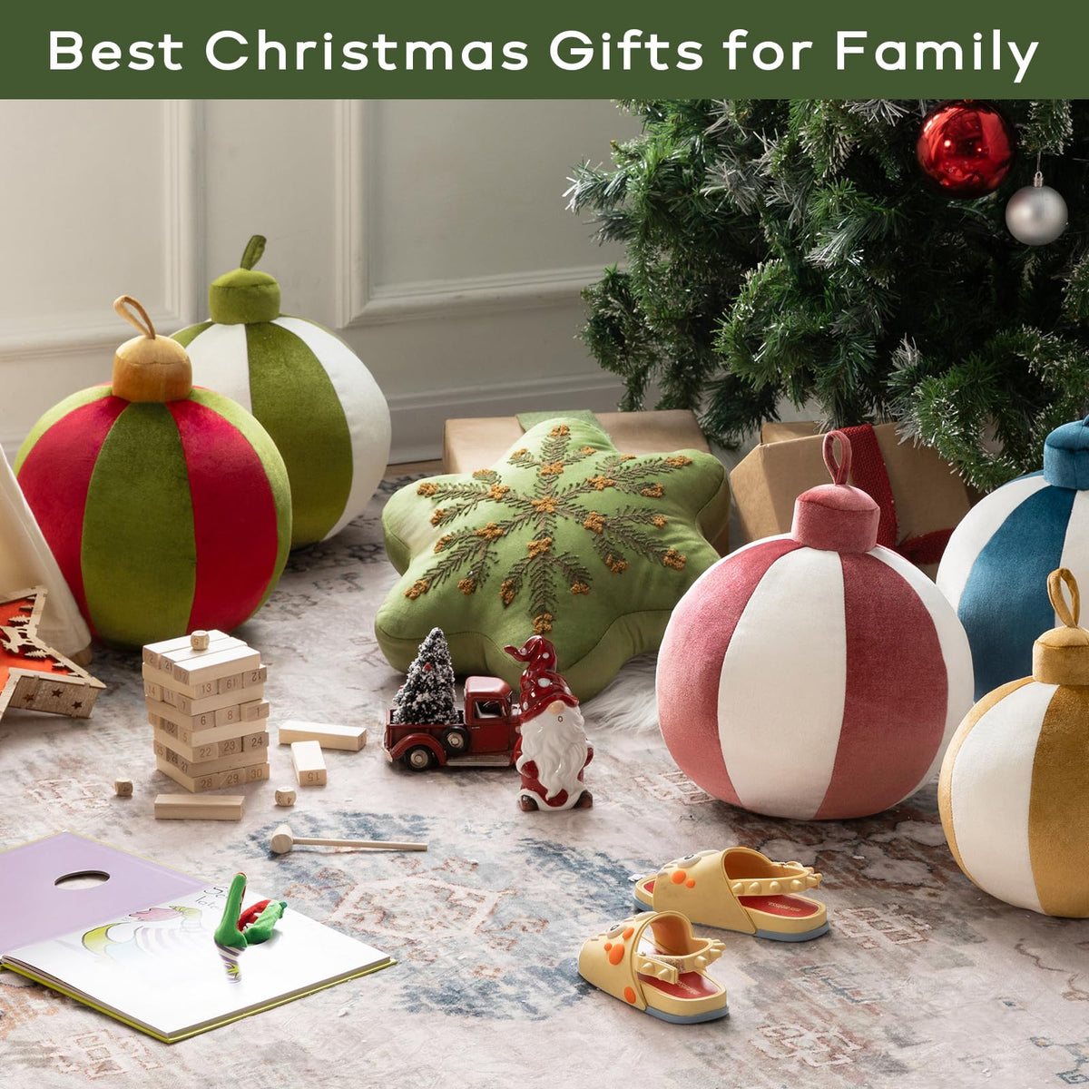Ashler Merry Christmas Bell-Shaped Pillow, 11x11 Inch Velvet Hangable Decorative Holiday Pillow for Xmas Tree, Couch, Living Room, Bed, Light Green