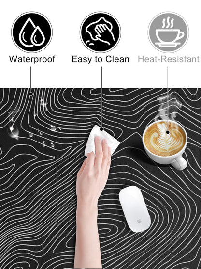 TopMade Mouse Pad with 15W Fast Wireless Charging, 31.5"x15.75" XXL Large Gaming Waterproof Desk Pad with Ultra-Smooth Surface, Non-Slip Base, Computer Desk Mat, Black Topographic Map #1