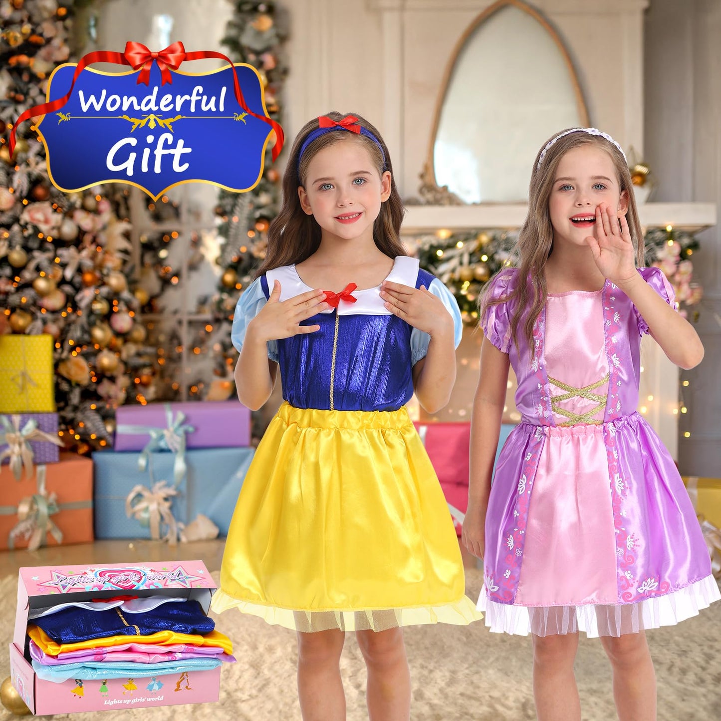 LIMIROLER 18 Pcs Princess Dress Up Clothes for Little Girl Role Play Costume Gift Set, Princess Dress Up Toys for Toddler Girls, Birthday Christmas Party Gifts for Girls Aged 3-6 Years Old