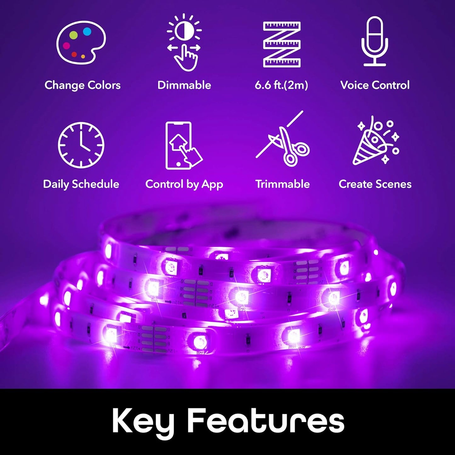 Geeni Prisma Strip-USB – Smart Wi-Fi LED Light Strip Kit for Indoor & Outdoor – Dimmable & Trimmable LED Strip Lights Compatible with Alexa & Google Home – 2m/6.6ft