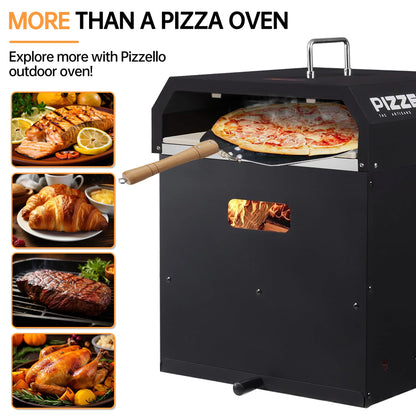 PIZZELLO Outdoor Pizza Oven Large 4-in-1 Wood Fired Outside Oven 2-Layer Detachable Pizza Maker with Pizza Stone, Pizza Peel, Cover, Cutter, BBQ Grill Grate, Pizzello Gusto 16"