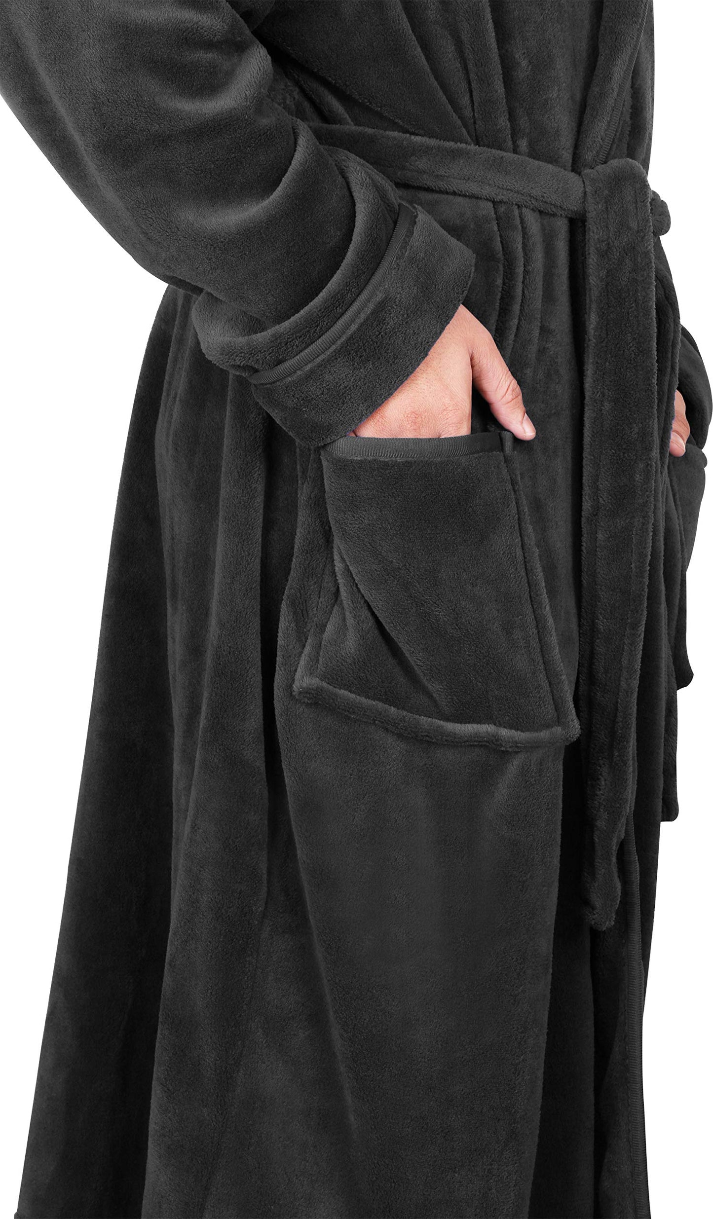 NY Threads Luxury Men Dressing Gown Super Soft Fleece Bath Robe Cozy Shawl Collar Loungewear and Nightwear, Large, Grey