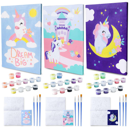 BONNYCO Paint by Numbers for Children Unicorns, Pack 3 Canvases Unicorn Gifts for Girls, Craft Kits Kids, Paint by Numbers Kits | Boys and Girls Toys, Painting Children Set | Creative Kids Gifts