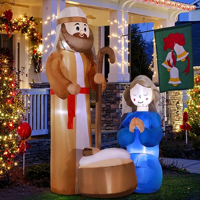 DomKom 6ft Christmas Inflatables Nativity Scene Outdoor Decoration，LED Lights Holiday Blow Up Yard Decoration for Holiday Party Garden Yard Lawn Winter Decor