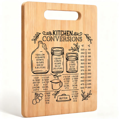 Koesus Kitchen Conversions Cutting Board, Gifts for Cooking Lovers, Gifts for Cooks Chefs Bamboo Cutting Chopping Boards for Kitchen