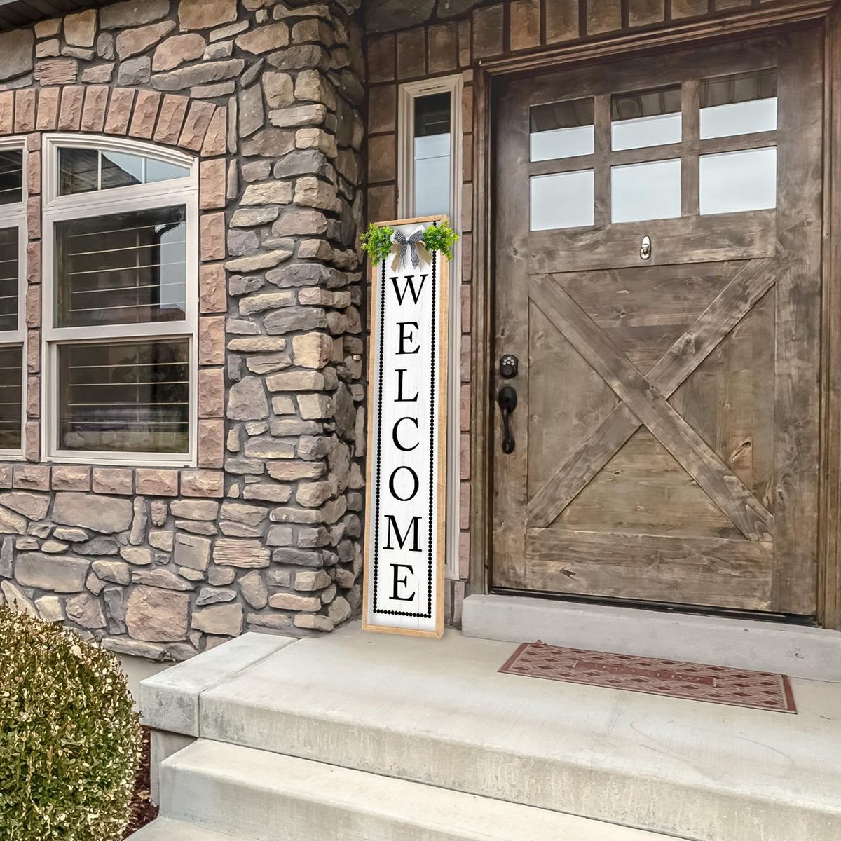 Aurapeak Welcome Sign for Front Porch Door Standing, Outdoor Large Wooden Home Rustic Farmhouse Yard Vertical Hanging Modern Entryway Plaques Outside Decorations (45"X9" Wood)